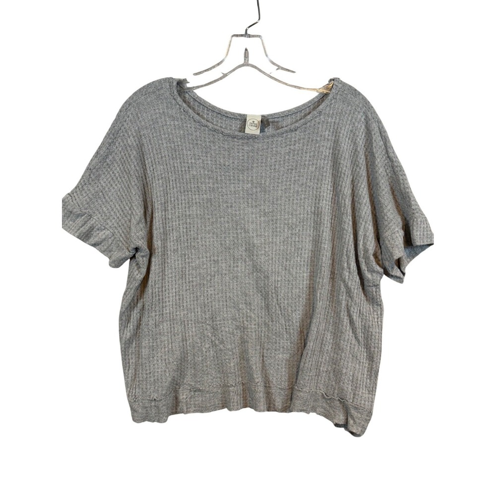 Paper‎ Crane Womens Grey Waffle Knit Tulip Back Top •M• Boho Soft Girl Raw Hem